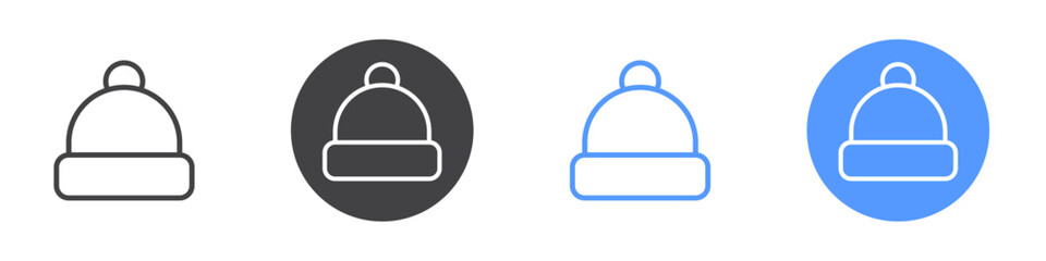 Winter hat icon Flat set in black and white color