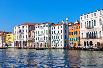 Row of buildings at Grand Canal In Venice. Unique architecture in Venezia at water canal 