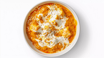 Creamy shahi paneer bowl isolated on white background 