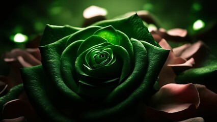 Floral background with green roses top view. Beautiful green rose close up. Macro rose on the table. Green rose with petals. Panorama. Banner. Space for text and design