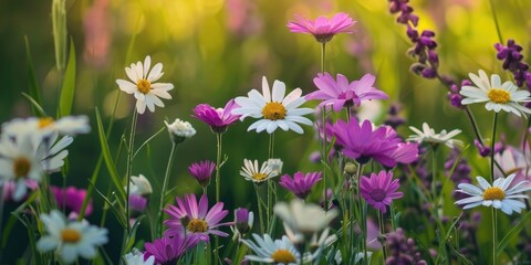 Obraz premium Purple and white flowers in a meadow
