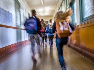 Excitement and anticipation  students rushing through the school corridor on first day back