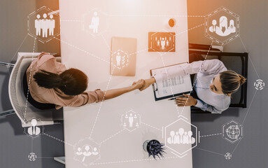 Human Resources Recruitment and People Networking Concept. Modern graphic interface showing...