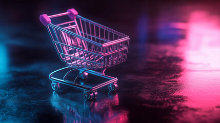Koszyk zakupowy przedstawiony symbolizujący funkcję e-commerce i działalność biznesową w internecie.