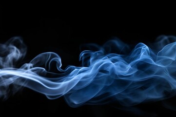 Fototapeta premium Blue smoke on black. Abstract smoke on black background. Flowing air humidifier swirl in atmospheric image. Soft smoke cloudy texture background.