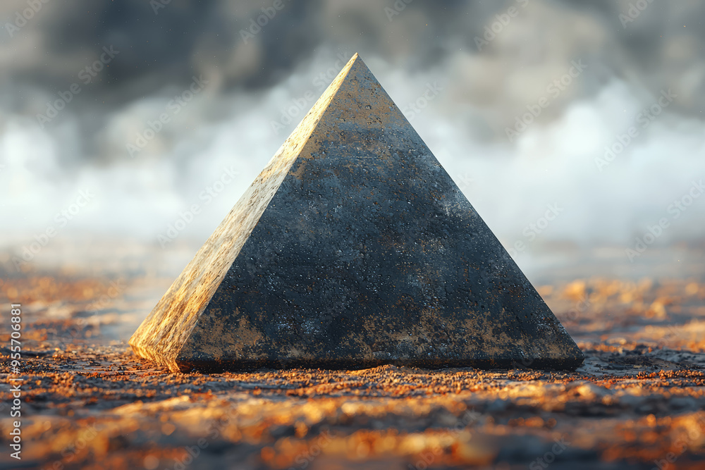 Poster a 3d model of a pyramid with a square base, demonstrating the vertices, edges, and faces of a pyrami