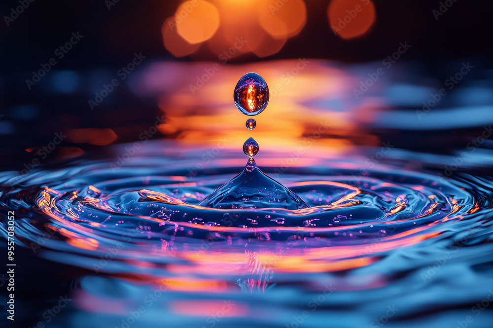 Aufkleber a single droplet of water suspended in mid-air, reflecting a mesmerizing array of colors as it catch