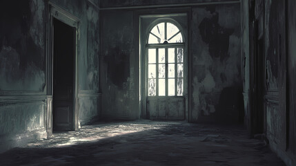 Fototapeta premium A creepy abandoned room in an abandoned castle, generated with generative ai. Abandoned. Illustration