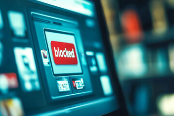 Computer screen displaying a blocked message indicating restricted access, internet censorship, or content filtering in digital space