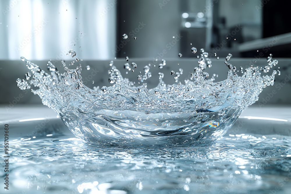 Poster a cluster of droplets cascading down a smooth glass surface, forming a mesmerizing stream of liquid 