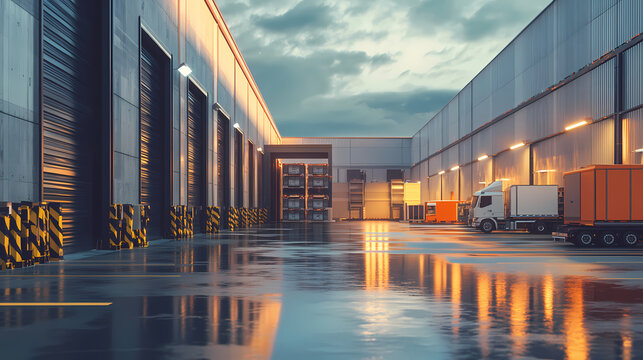 Ai generated. ai generative. realistic render of logistic business transport warehouse dock station. factory and transport house. graphic art illustration.illustraton. Industrial. Illustration