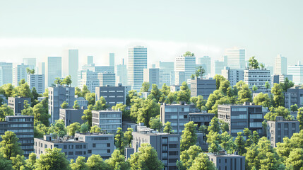 Urban sprawl is the creeping concrete of expansion, swallowing natural landscapes and habitats: illustrate urban sprawl as a concrete jungle spreading over green spaces. Urban Jungle. Illustration