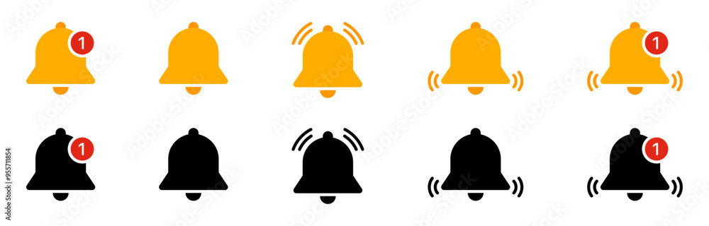 Leinwandbilder Notification bell icon set. Alarm symbol. Ringing bells reminder icon , incoming inbox new message sign - Web icons collection set	
