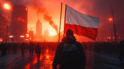 protesters with whiteredwhite flag symbolic of belarus crowd scene captures energy and determination of civil movement atmospheric illustration balances realism and artistic interpretation