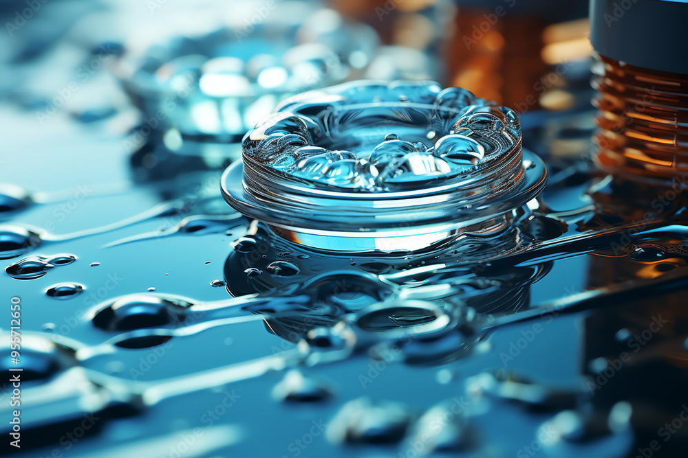 Aufkleber a microscope focusing on a single drop of water. concept of microbiology. generative ai.