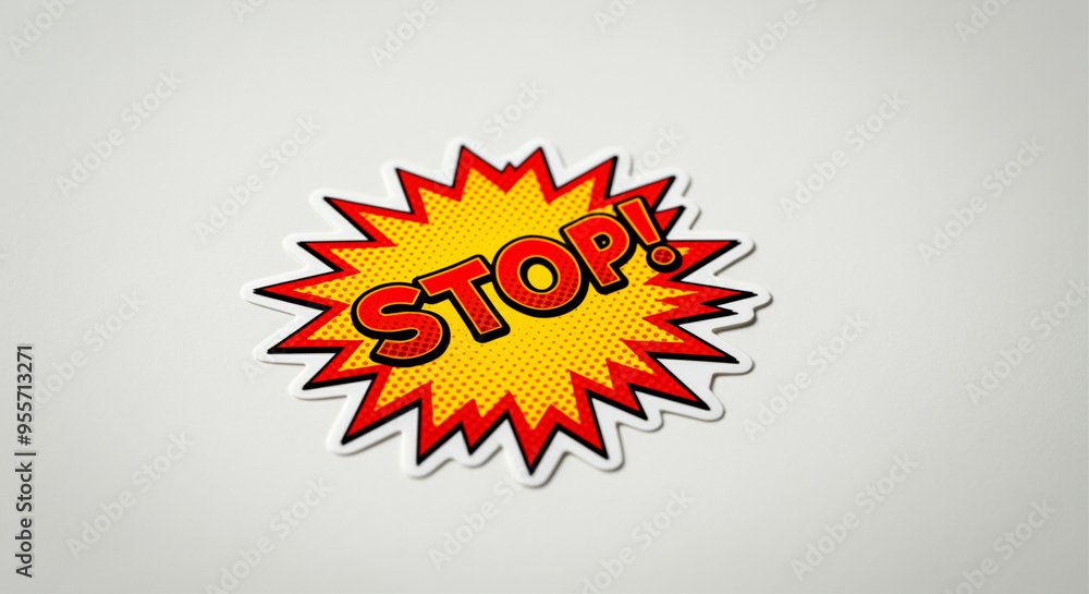 Poster stop sign graphic with dynamic bursting effect emphasizing caution and alertness