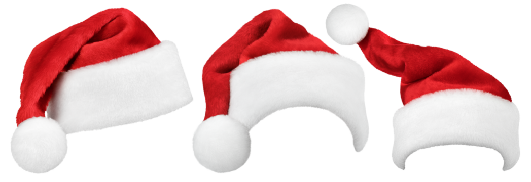 Set of Santa Claus red hat or Christmas red cap isolated on transparent background