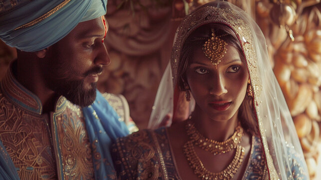 Portrait of poor indian couple on wedding day