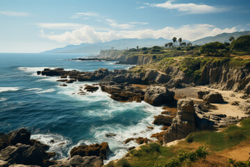 Obraz premium A picturesque cliffside with a panoramic ocean view. Concept of dramatic beauty. Generative Ai.