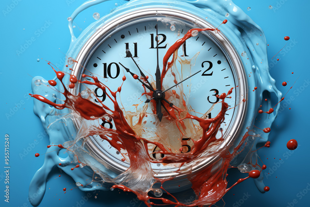 Poster a clock with melting hands, portraying the fluidity of time. concept of time's relativity. generativ