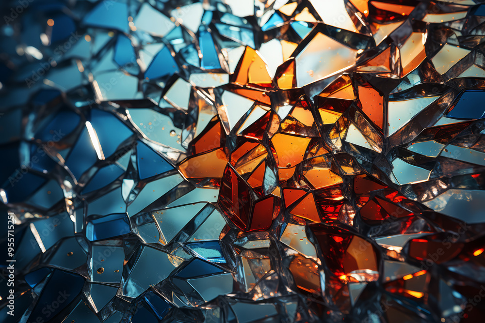 Poster a shattered mirror reflecting multiple perspectives. concept of fractured identity. generative ai.