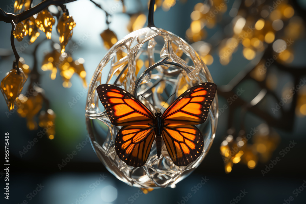 Poster a butterfly emerging from a cocoon. concept of transformation and rebirth. generative ai.
