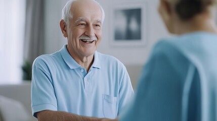 Obraz premium Elderly man receiving compassionate care from his caregiver, warm and supportive, calm setting