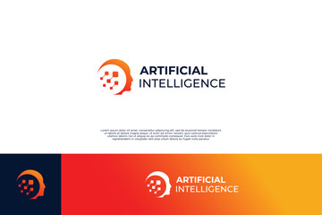Fototapeta premium Human technology, human digital logo design, robot tech logo design