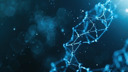 Abstract Blue Molecular Structure with Glowing Particles