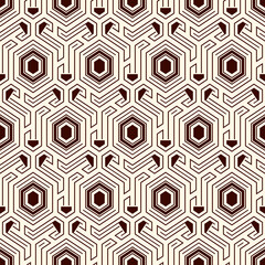 Honeycomb seamless pattern. Hexagon mosaic tiles ornament. Ethnic surface print. Repeated geometric figures background. Ornamental wallpaper. Modern geo design digital paper. Vector abstract work.