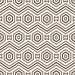 Zigzag seamless pattern. Hexagon mosaic tiles ornament. Ethnic surface print. Repeated geometric figures background. Ornamental wallpaper. Modern geo design digital paper. Vector abstract art