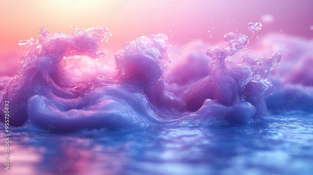 Aufkleber blue and purple gradient color floating liquid blob. 3d rendering picture.