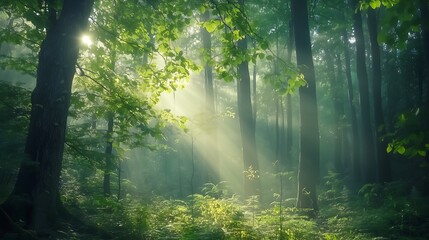 green forest with morning sun