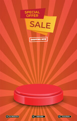 special offer sale discount portait template banner with blank space 3d podium for social media post product sale with abstract gradient red background design13