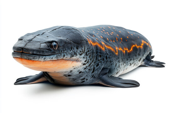 African Lungfish  Protopterus Aethiopicus  Close Up  Isolated  White Background