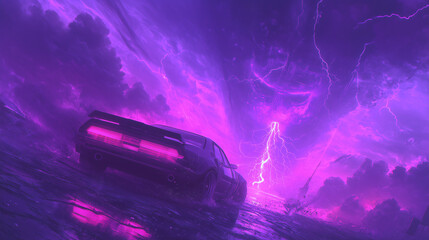 Chill Cyberpunk Wallpaper with stormy weather and a speeding car