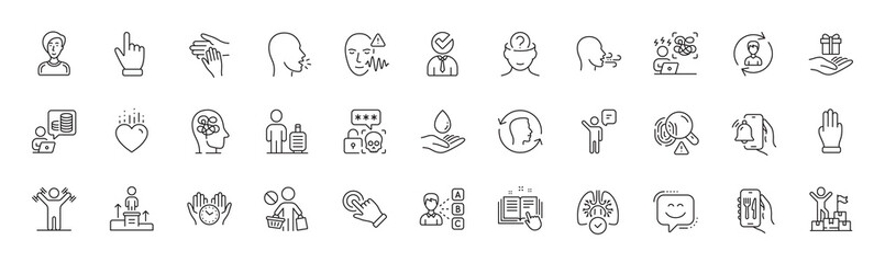 Vacancy, Lungs and Stress line icons. Pack of Cyber attack, Delivery man, Volunteer icon. Budget accounting, Agent, Restaurant app pictogram. Technical documentation, Difficult stress. Vector