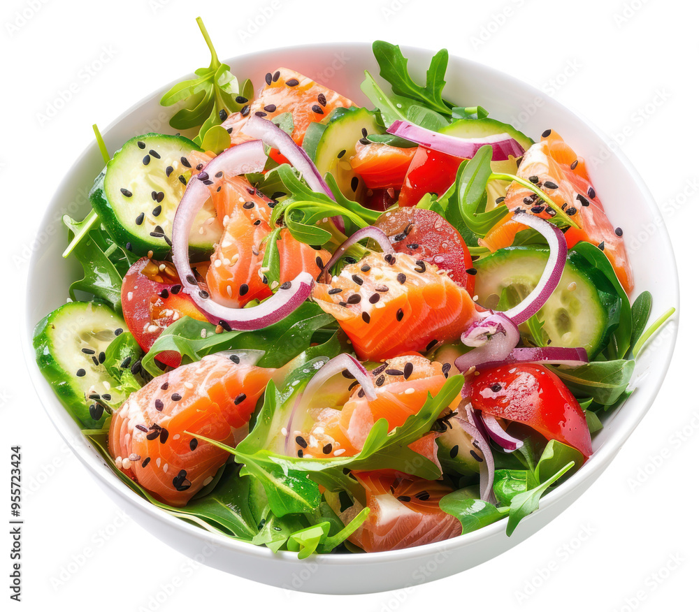 Sticker PNG Fresh salmon vegetable salad bowl