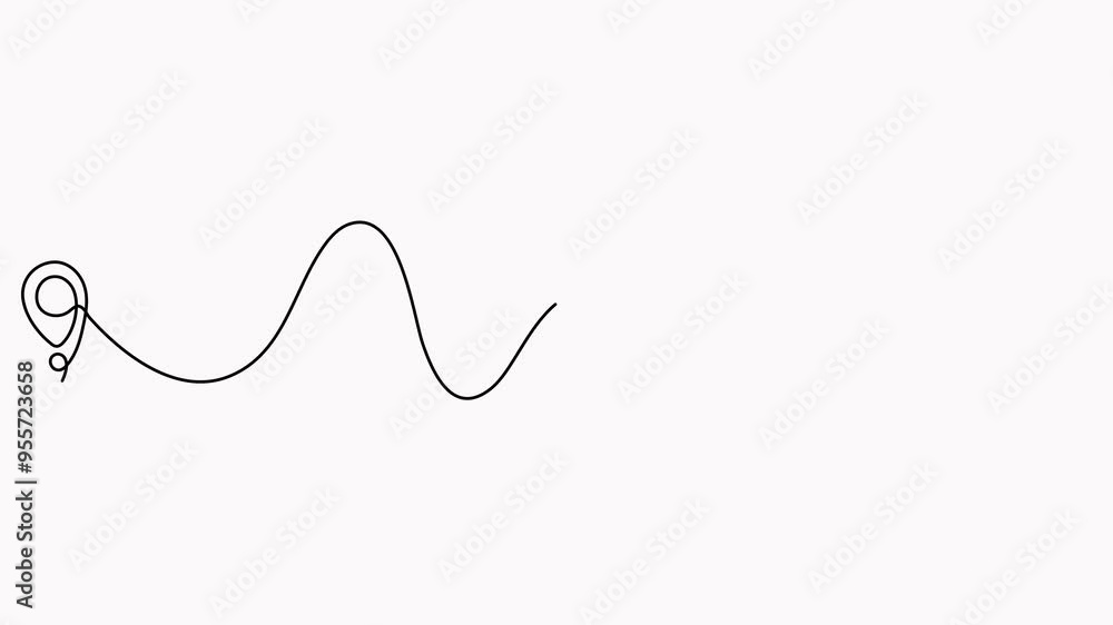 Poster location pointer continuous one line drawing animated video. gps navigation line route mark animatio