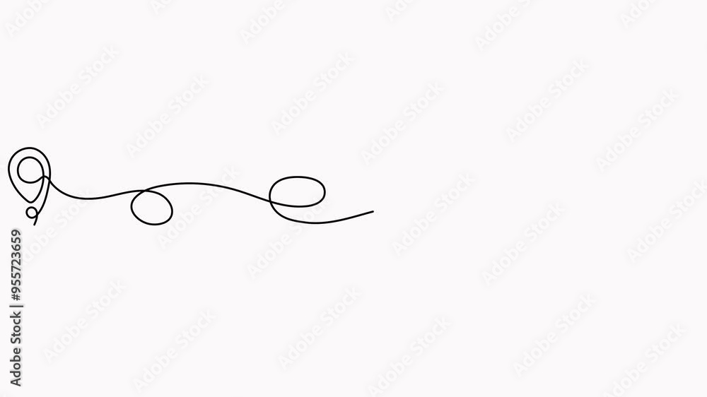 Poster location pointer continuous one line drawing animated video. gps navigation line route mark animatio