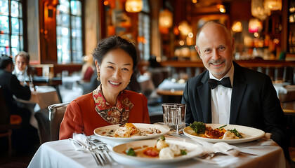 Pleasant Meal in a Restaurant with Diverse Companions