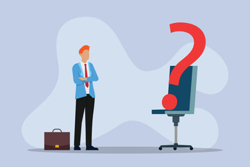 Businessman candidate thinking with office chair question mark