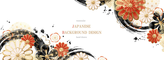 年賀状, 和柄, 花, お正月, 背景, ベクター, 正月, 梅の花, 桜, 和, 和風, 筆, 筆書き, イラスト