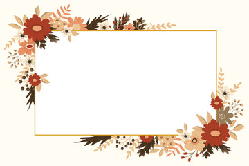 autumn flowers with leaves frame arrangement