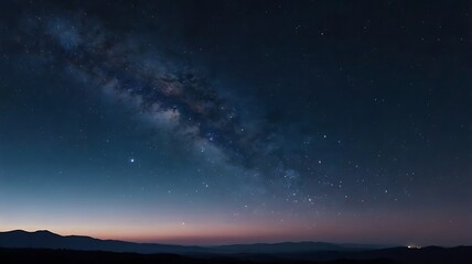 Fototapeta premium Starry night beautiful landscape, indigo night colored sky with clouds, mountains visible in horizon