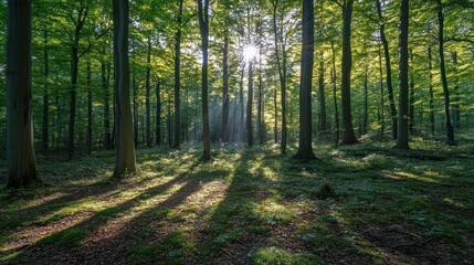 Obraz premium Sunlight Streaming Through a Forest
