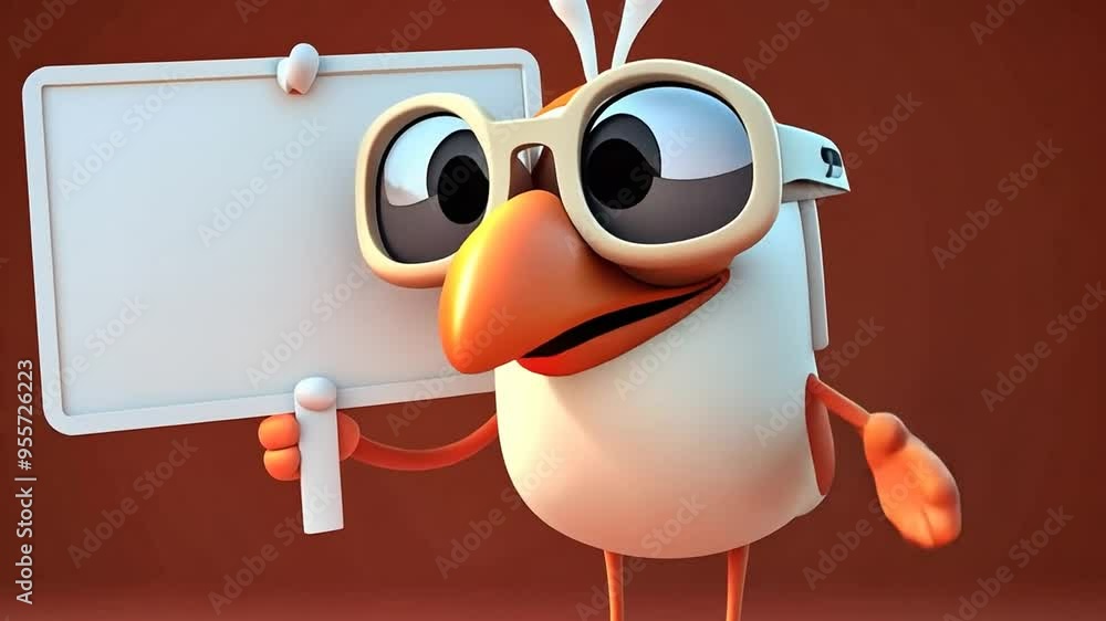 Poster cartoon bird holding a white billboard in a playful display setting generative ai