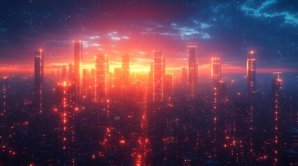 Fototapeta premium smart city with glowing connected lines