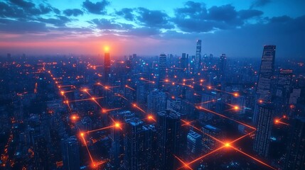 Fototapeta premium smart city with glowing connected lines