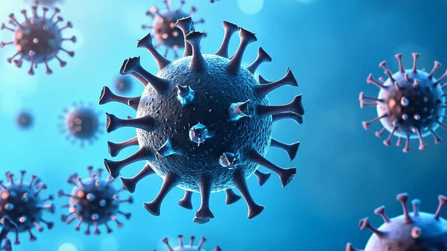Tumor microenvironment background with cancer cells, T-Cells, nanoparticles, molecules, and blood vessels. Oncology research concept. Monkey pox virus, MPOX 